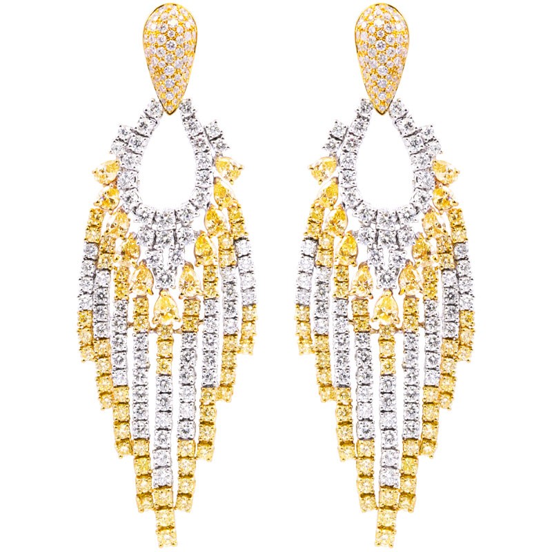 18k Yellow and White Gold Diamond Chandelier Earrings
