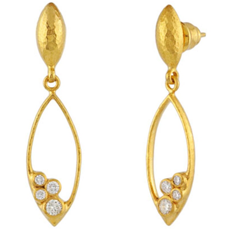 22k Yellow Gold Open Marquis Earrings with Diamond Cluster