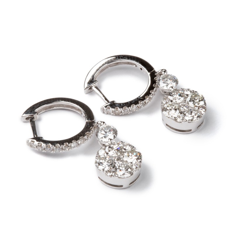18k White Gold Double Round Diamond Earrings