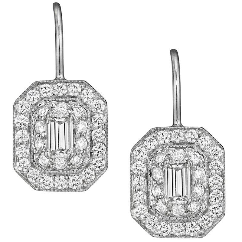 18k White Gold Diamond French Wire Earrings