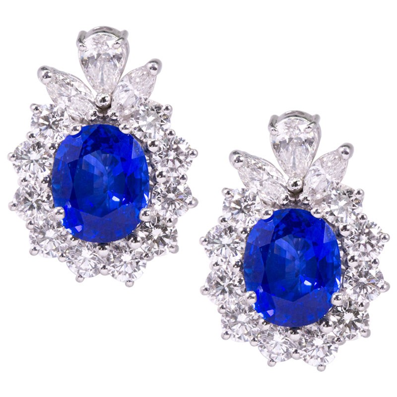 Sapphire Earrings Surrounded by Diamonds