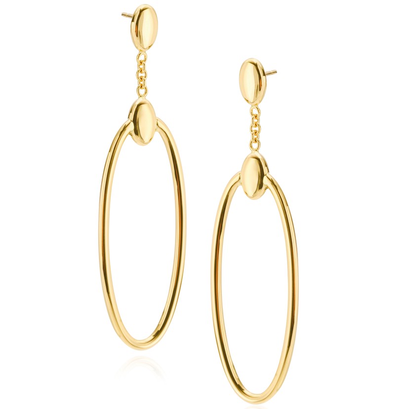 Enlongated 18k Yellow Gold Oval Earrings