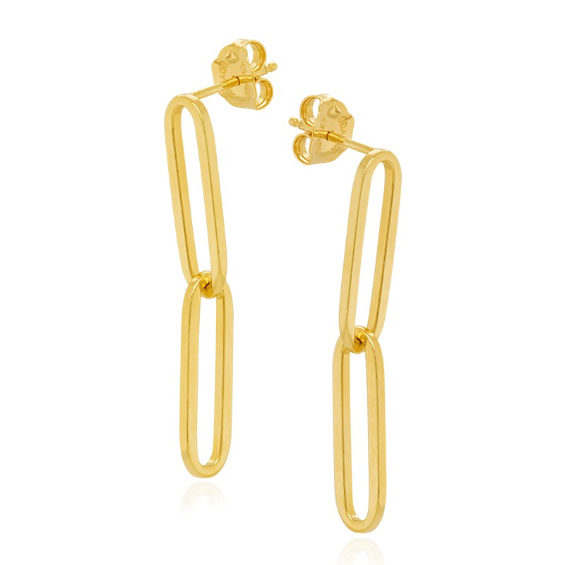 14k Yellow Gold Double Oval Paperclip Earrings
