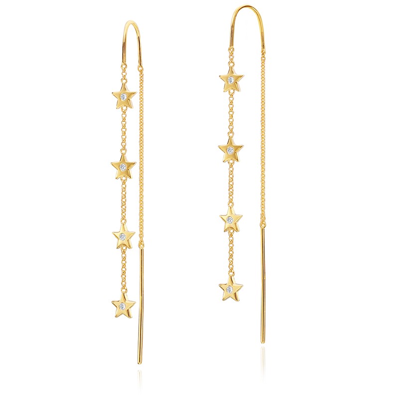 Yellow Gold Star Threader Earrings
