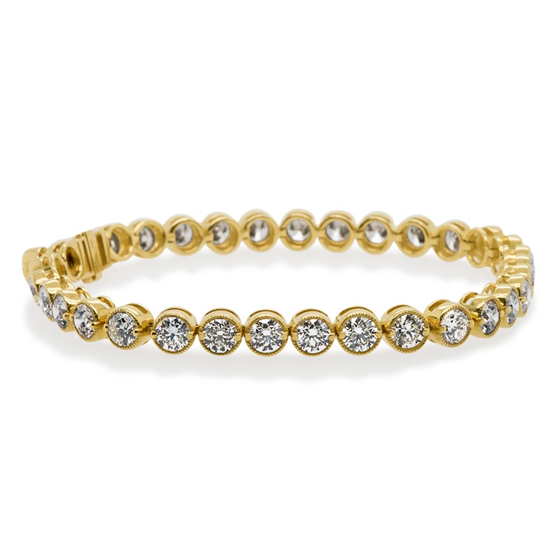 18k Yellow Gold Round Diamond Tennis Bracelet