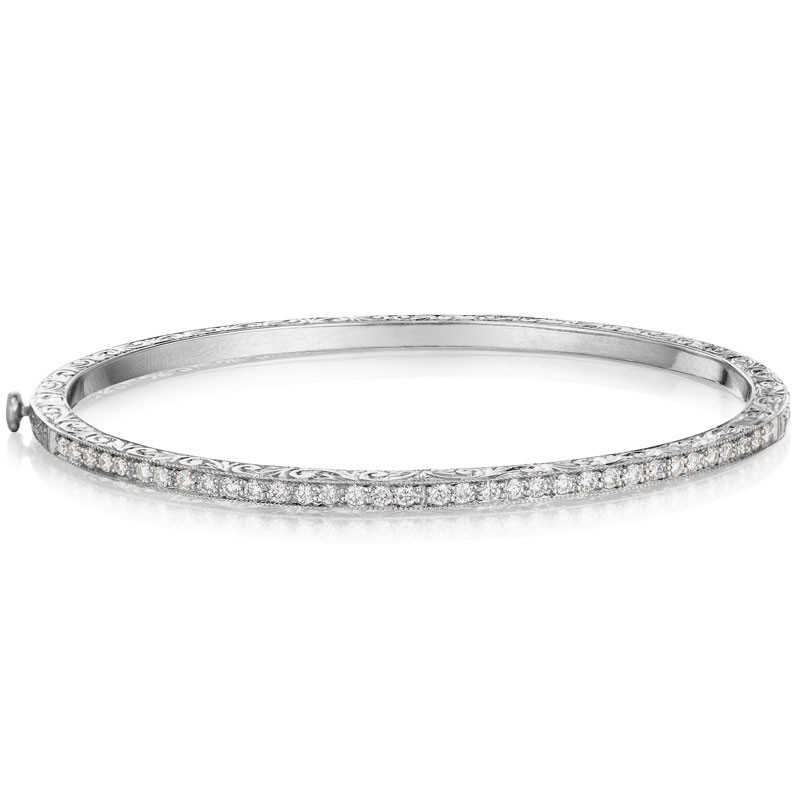 18k White Gold Diamond Thin Bangle Bracelet