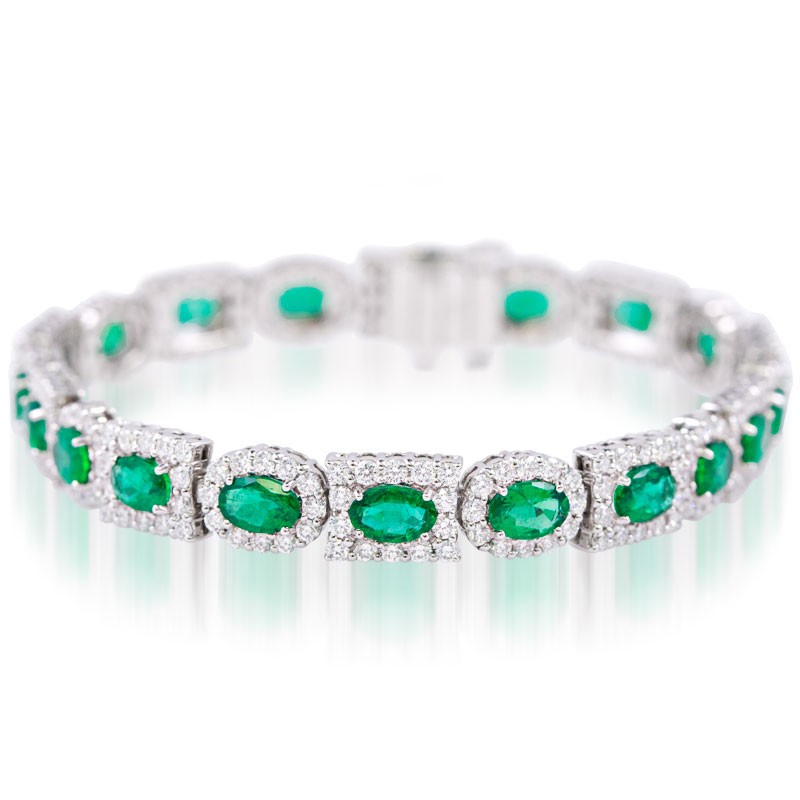 18k White Gold Bracelet with Emeralds and Diamonds