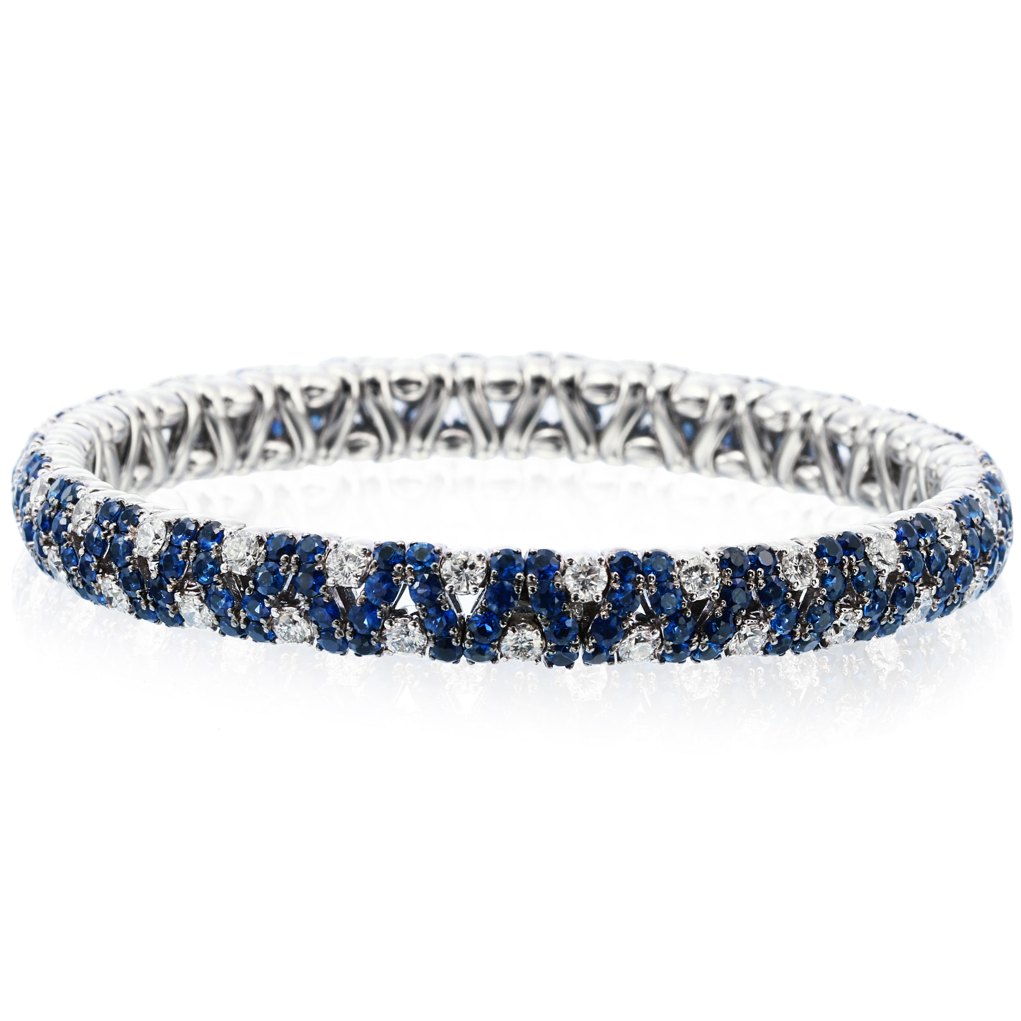 18k White Gold Diamond and Sapphire Stretch Bracelet 