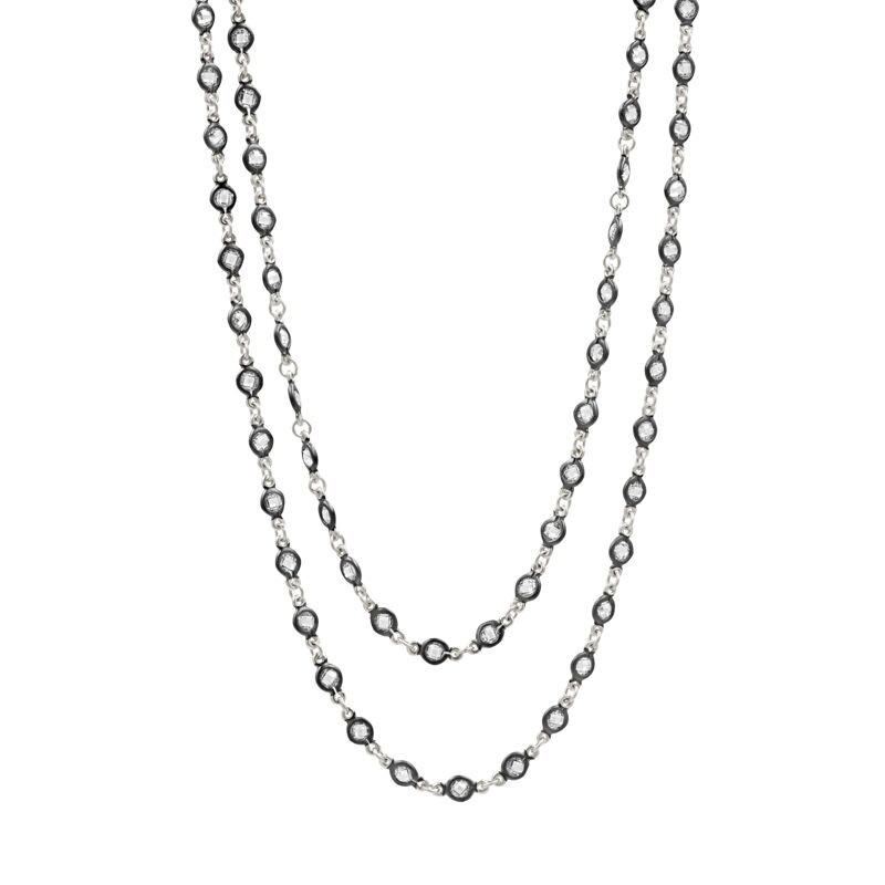 Silver & Black Embellished Wrap By the Yard Necklace