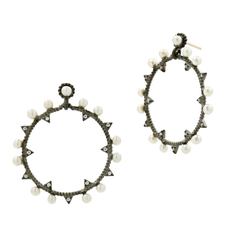 Silver and Black Gold Industrial Finish Pearl Hoop Earrings