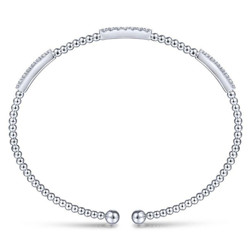 White Gold Bujukan Bead Cuff Bracelet with Diamond Pave Stations