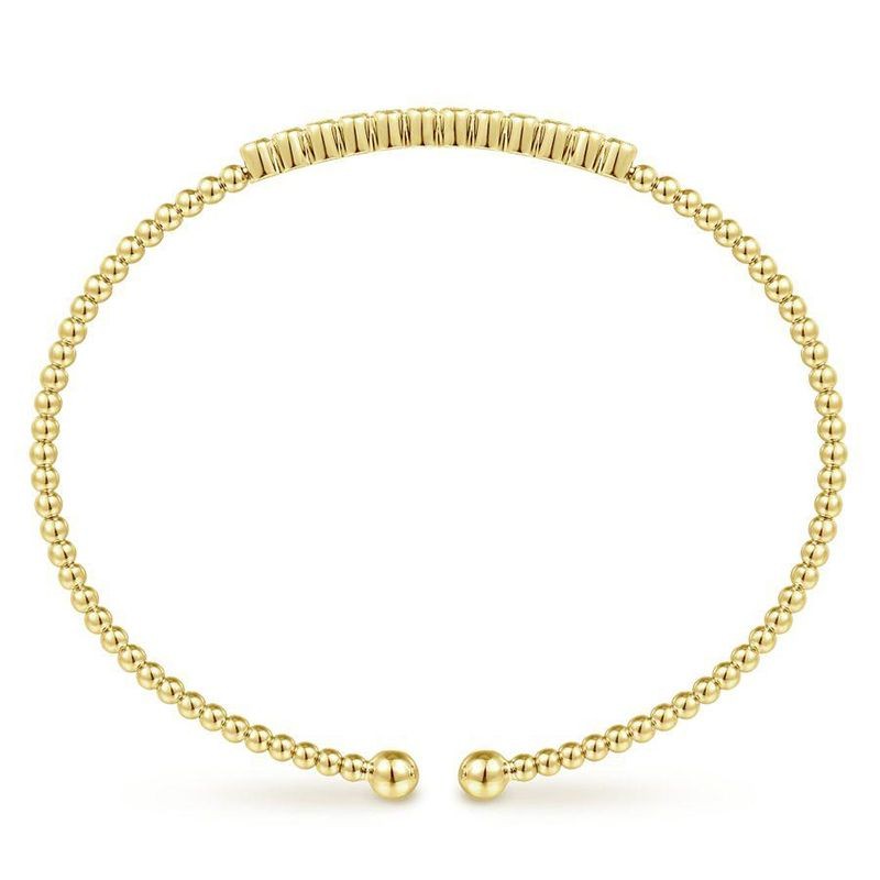 Yellow Gold Bujukan Bead Cuff Bracelet with Bezel Set Diamond Stations