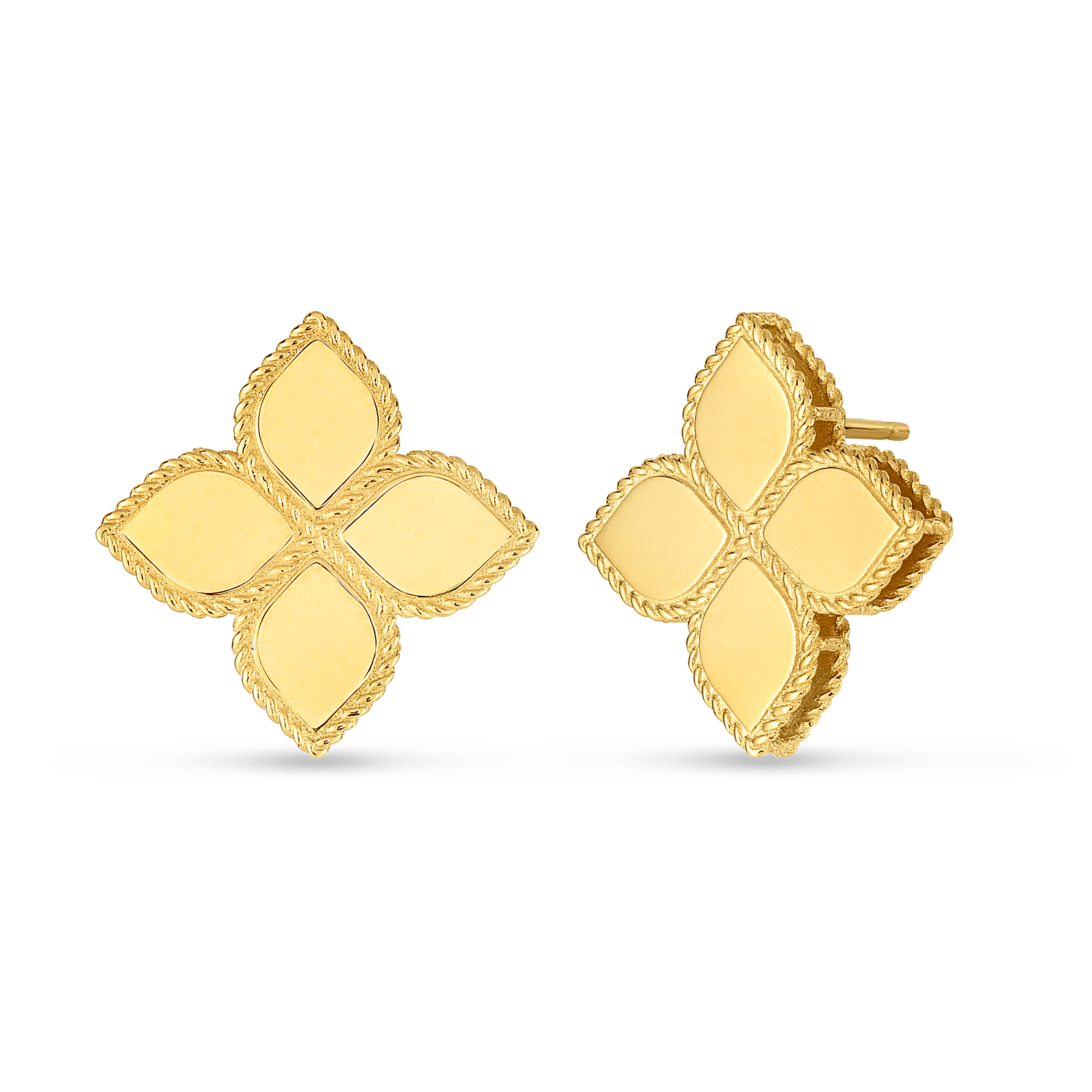 Yellow Gold Large Princess Flower Polished Stud Earrings
