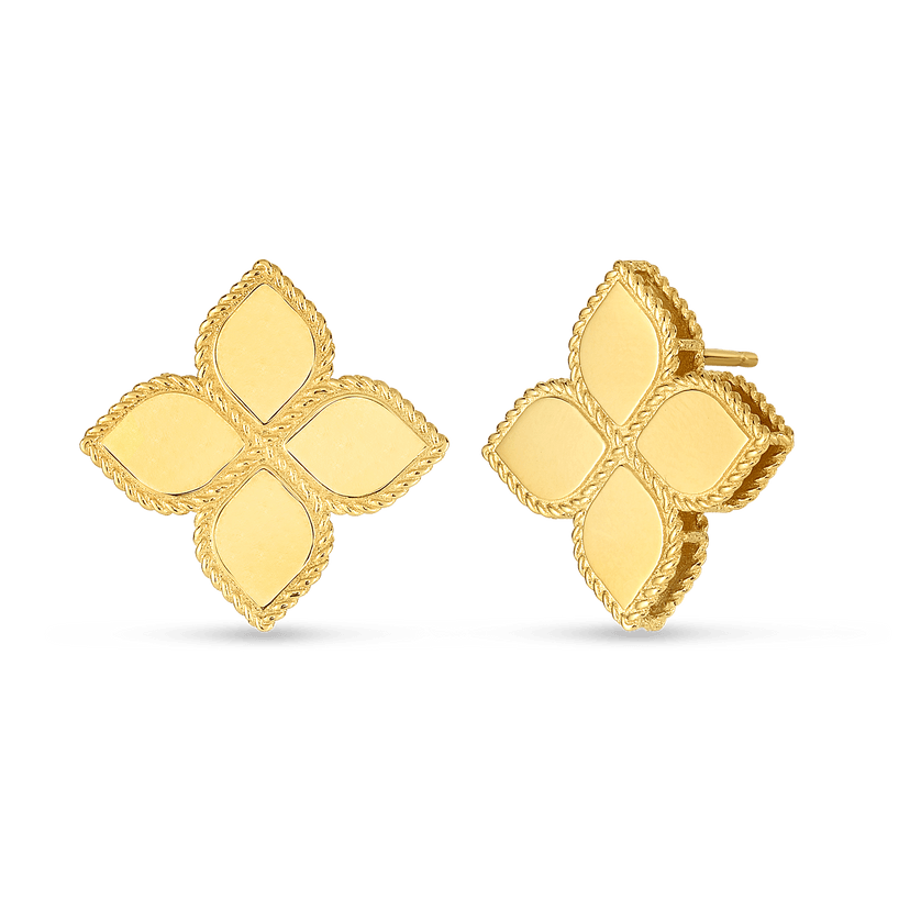 Yellow Gold Large Princess Flower Polished Stud Earrings