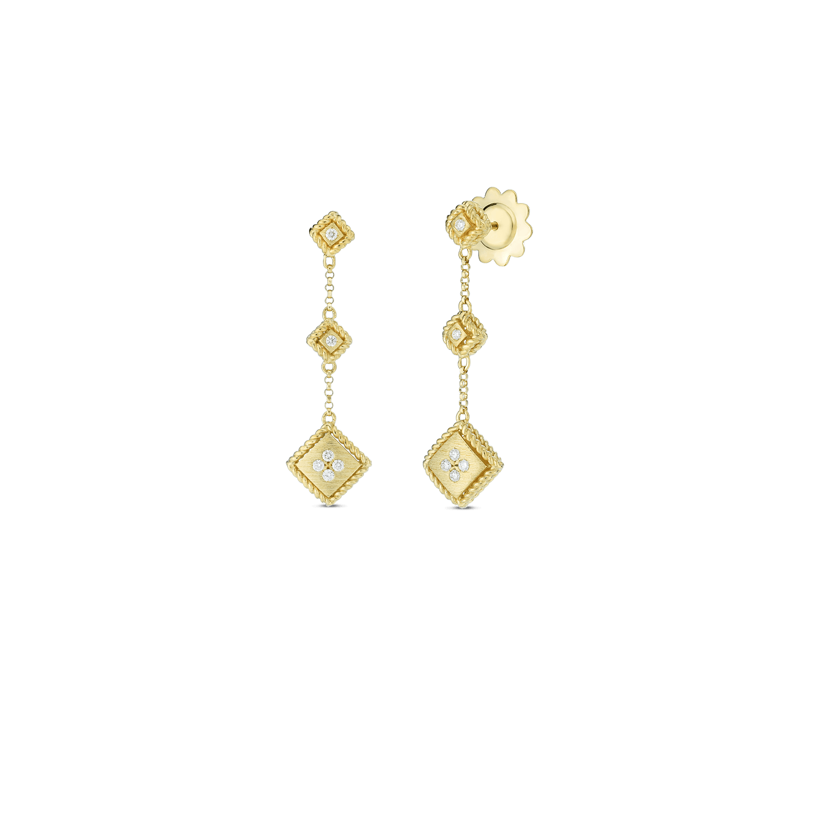 Yellow Gold Palazzo Ducale Satin Single Drop Earrings with Diamond Accents