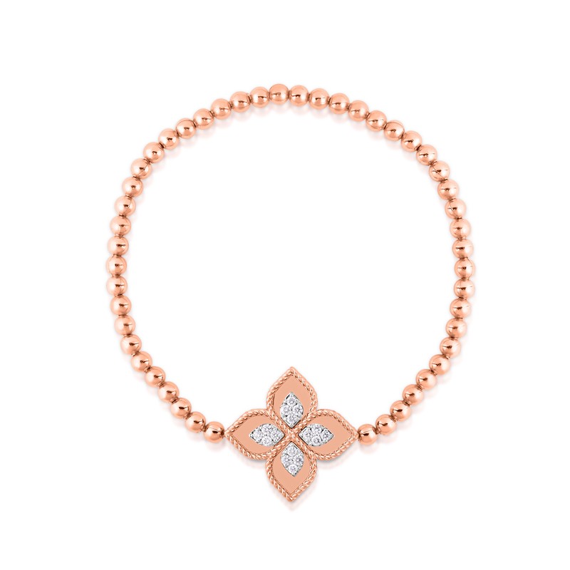 18k Rose Gold Diamond Princess Flower Stretch Bracelet