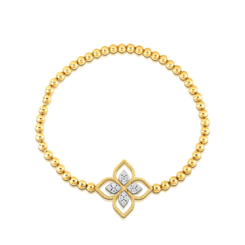 18k Gold Diamond Princess Flower Stretch Bracelet