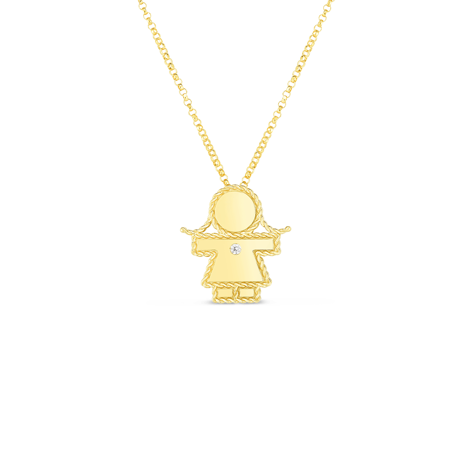 Yellow Gold Princess Girl Pendant with Diamond Accent on Chain