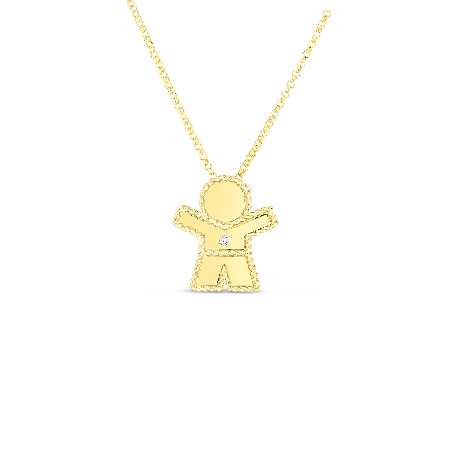 Yellow Gold Princess Boy Pendant with Diamond Accent on Chain