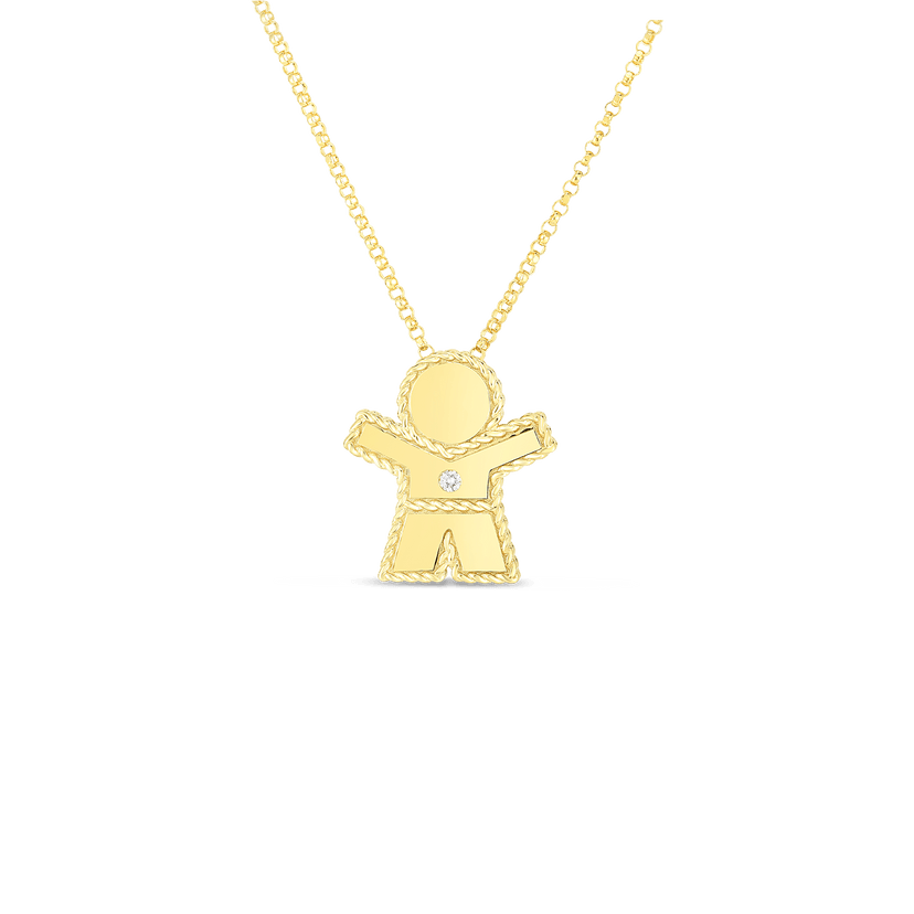 Yellow Gold Princess Boy Pendant with Diamond Accent on Chain