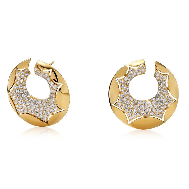 18k Yellow Gold Diamond Open Circle Earrings