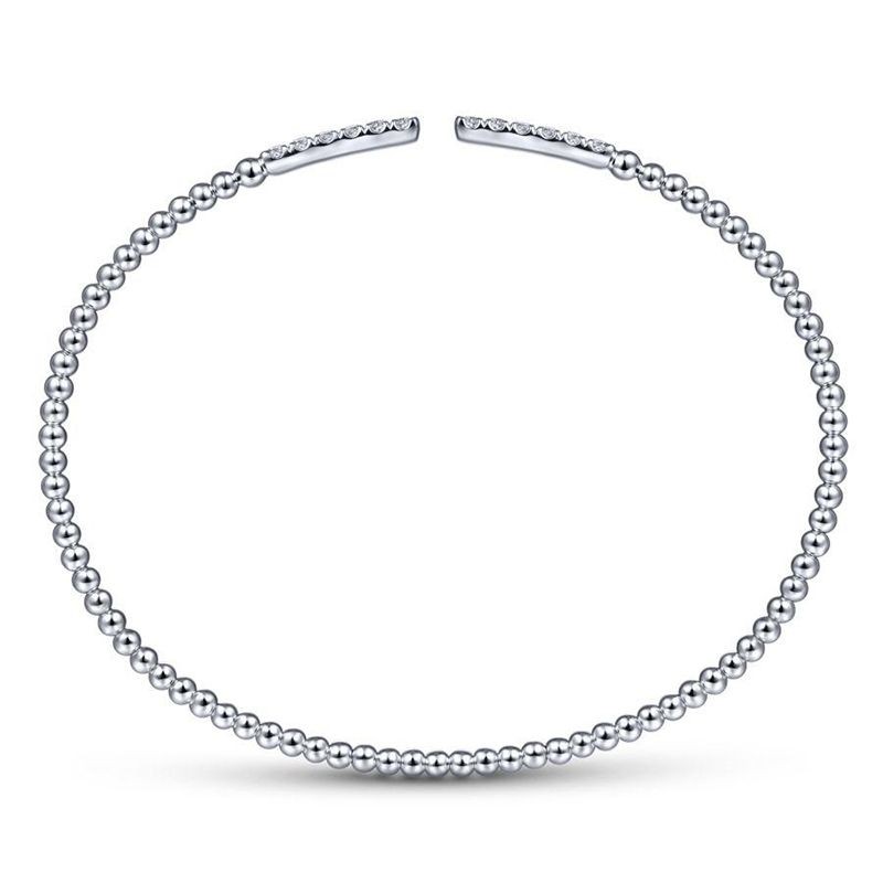 White Gold Bujukan Bead Cuff Bracelet with Diamond Pave Bars
