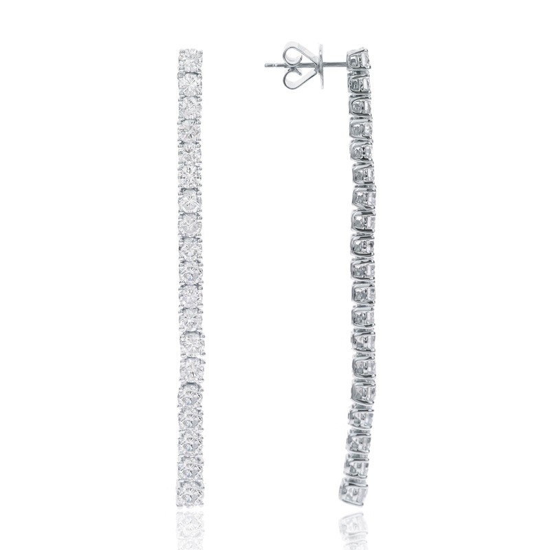 18k White Gold Long Diamond Tennis Link Earrings