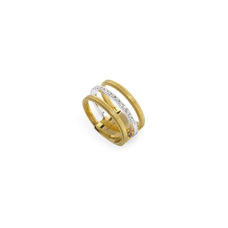 Masai Three Row Pave Diamond Ring In Yellow Gold