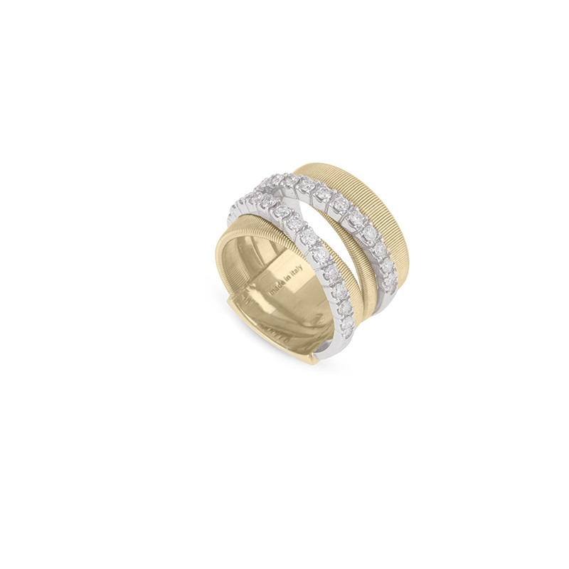 Masai Five Row Crossover Ring with Diamonds In Yellow Gold