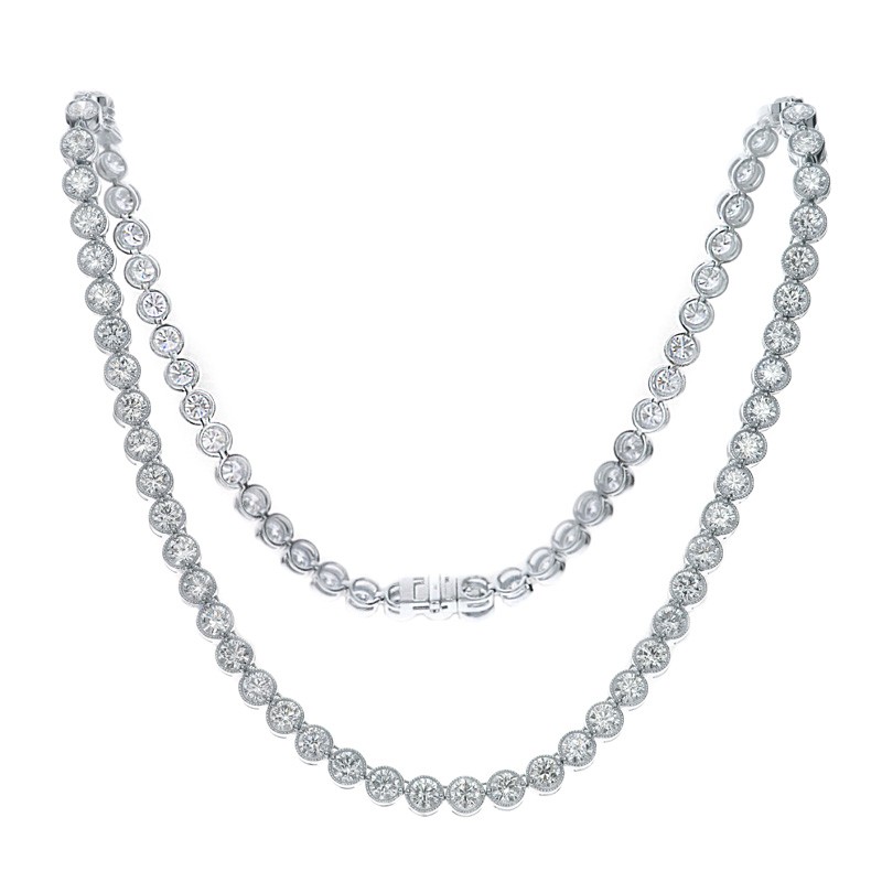 18k White Gold Bezel Diamond Tennis Necklace