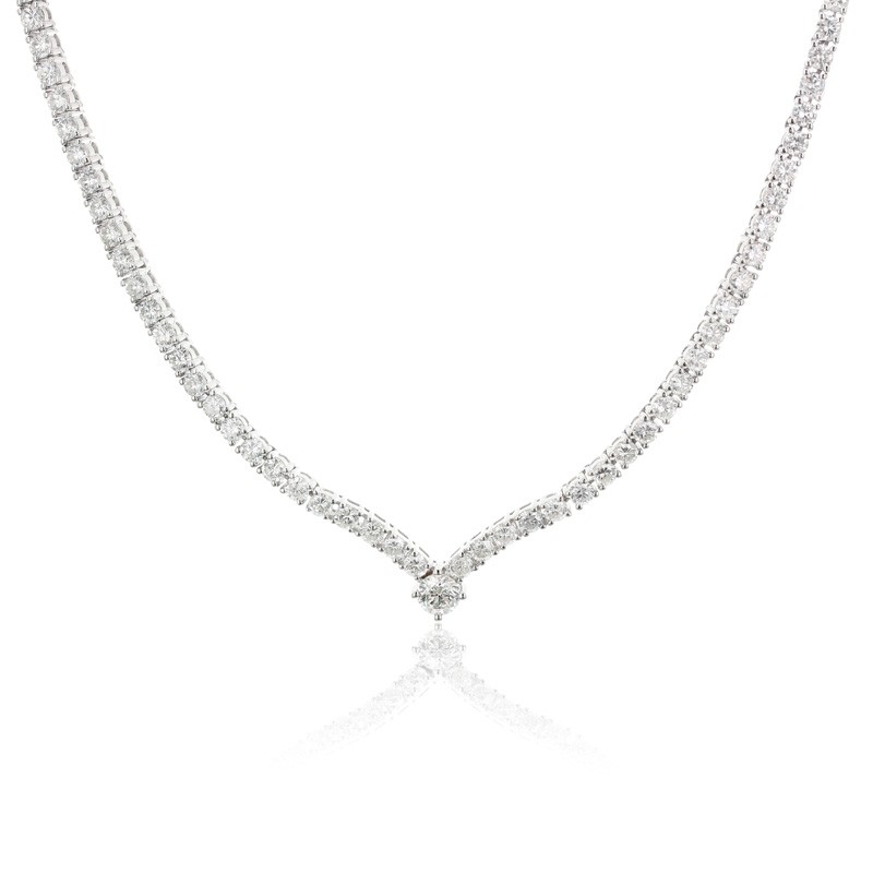 18k White Gold Chevron Diamond Tennis Necklace