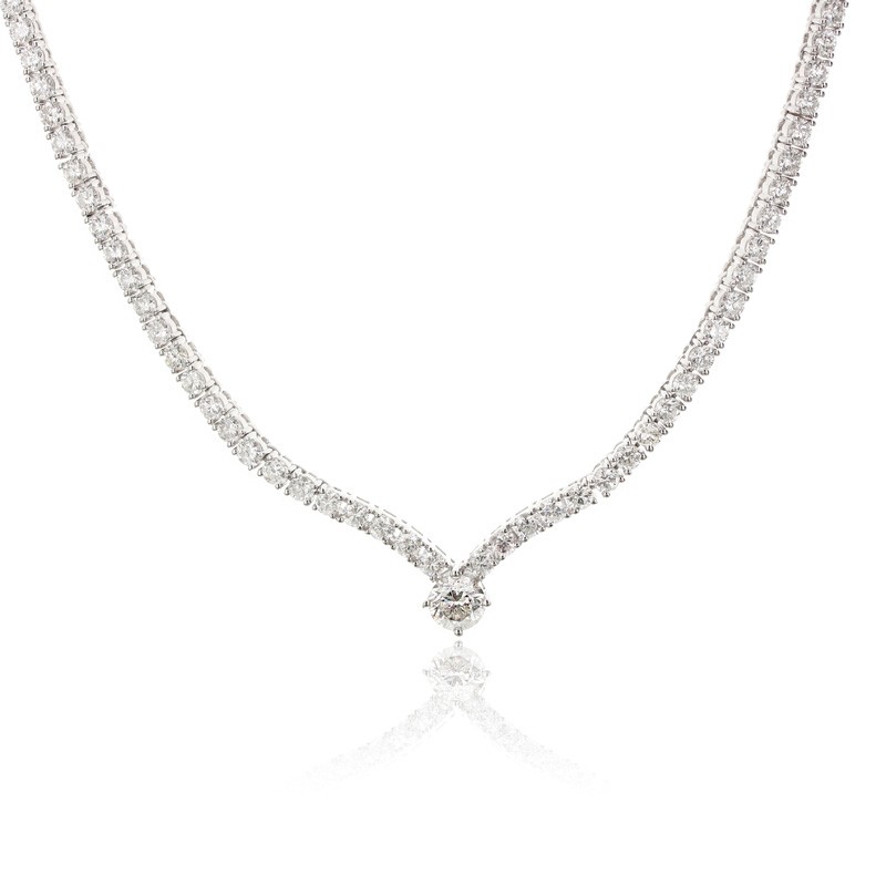 18k White Gold Large Chevron Diamond Tennis Necklace