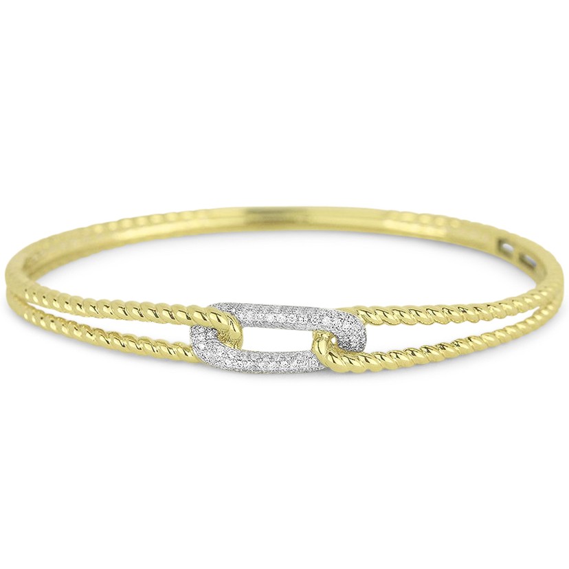 14k Yellow and White Gold Cable Bangle Bracelet with Loop