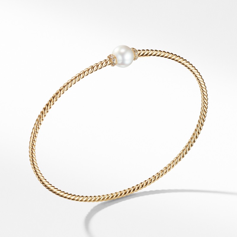 Petite Solari Station Bracelet with Cultured Pearl and Diamonds in 18K Gold