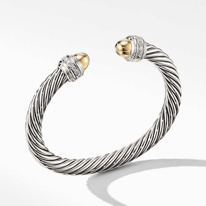 Cable Bracelet with Gold Dome and Diamonds