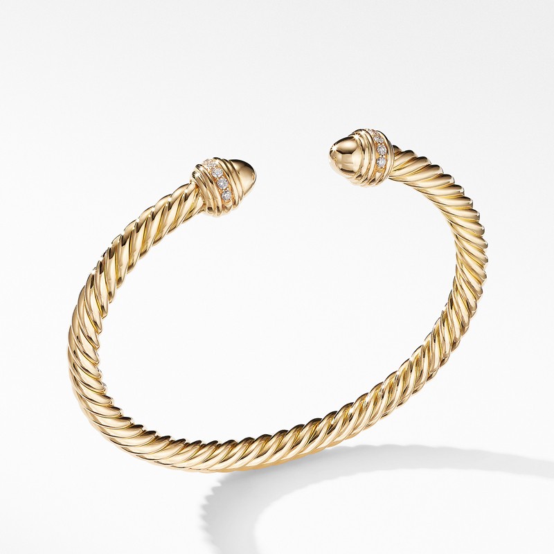 Cable Bracelet in 18K Gold with Gold Dome and Diamonds