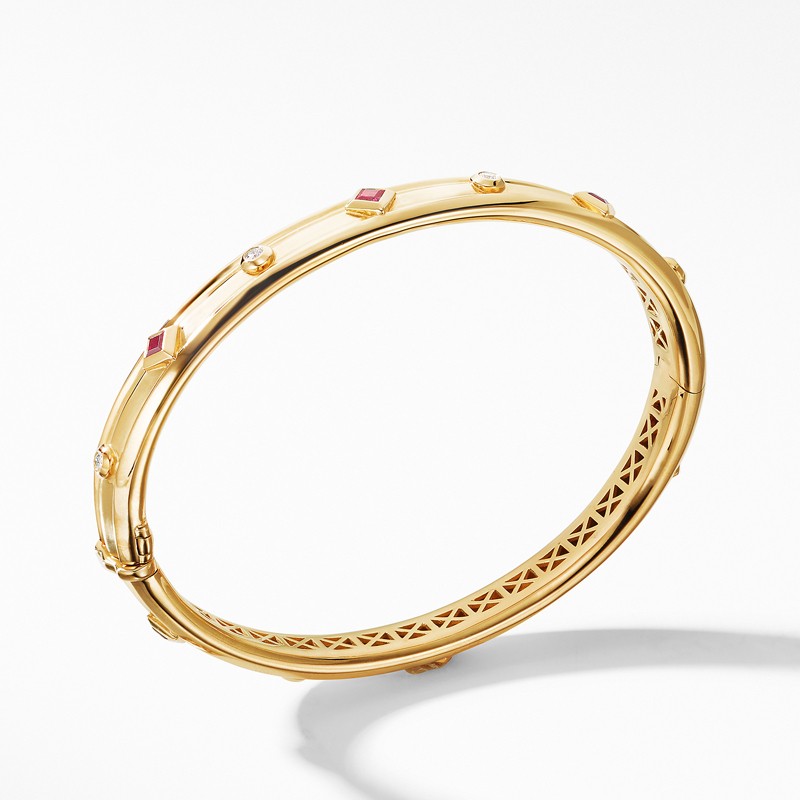 Modern Renaissance Bracelet in 18K Yellow Gold with Rubies and Diamonds