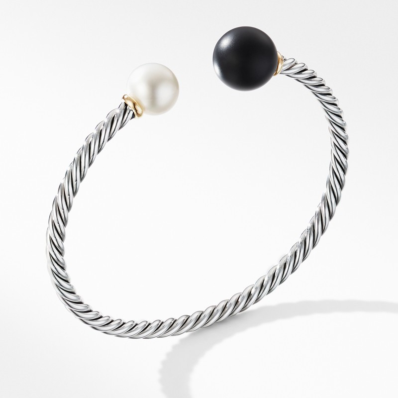 Solari XL Cable Bracelet with Matte Black Onyx, Pearl and 14K Yellow Gold