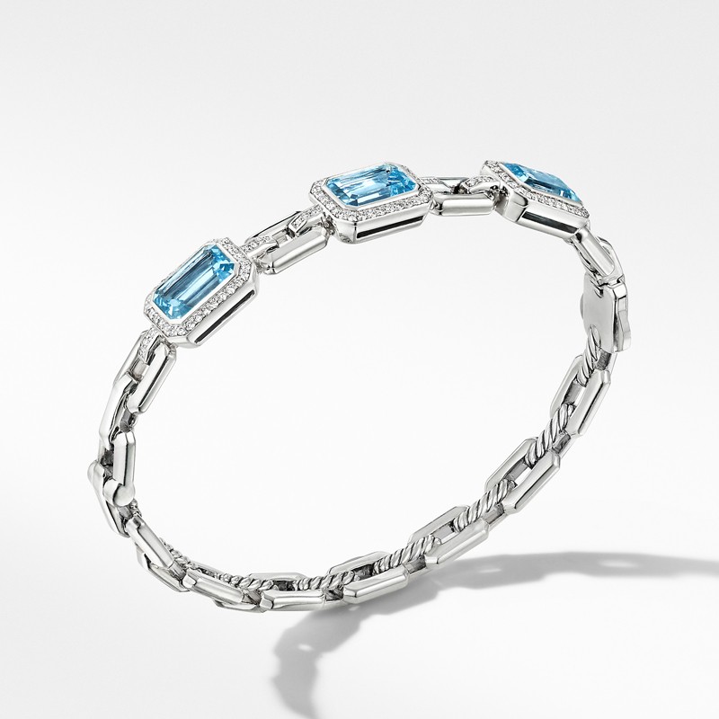 Novella Three Stone Bracelet with Blue Topaz and Pavé Diamonds