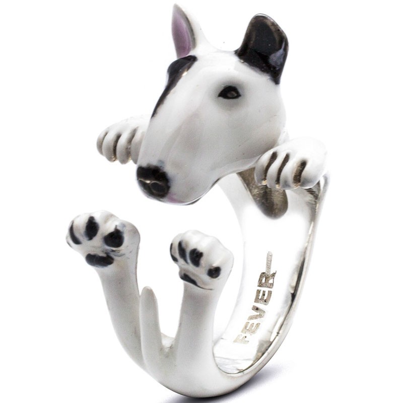 Bull Terrier Enamel Sterling Silver Hug Ring 
