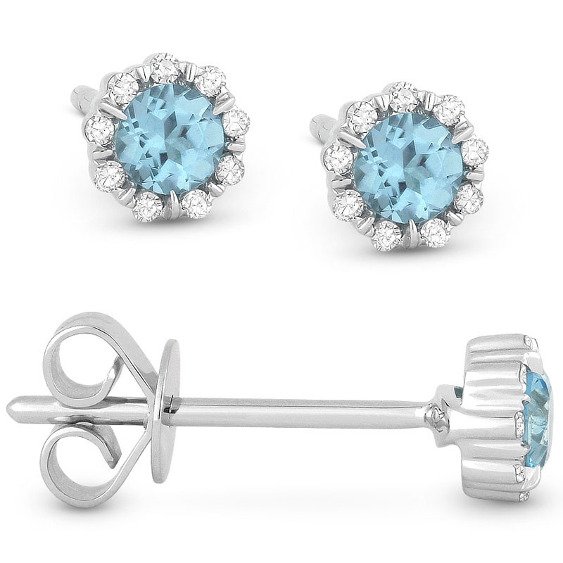 Round Blue Topaz with Diamond Earrings