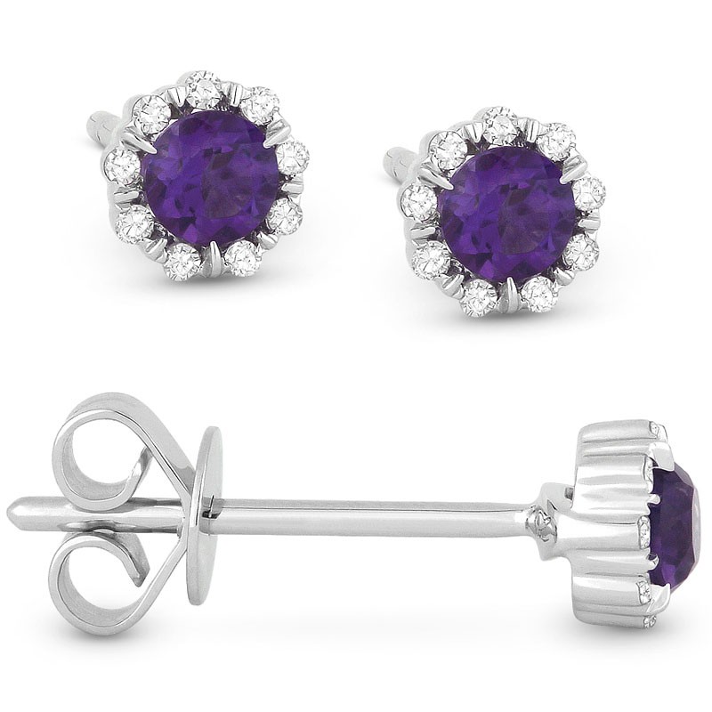 Round Amethyst with Diamond Earrings