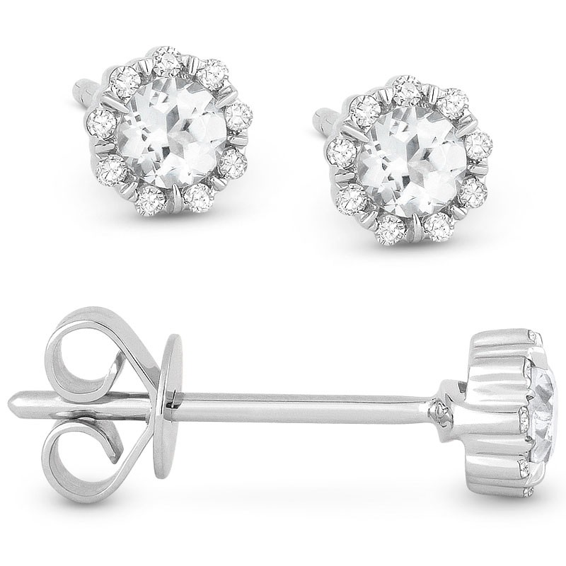 Earrings with Round White Topaz with Diamond Frame