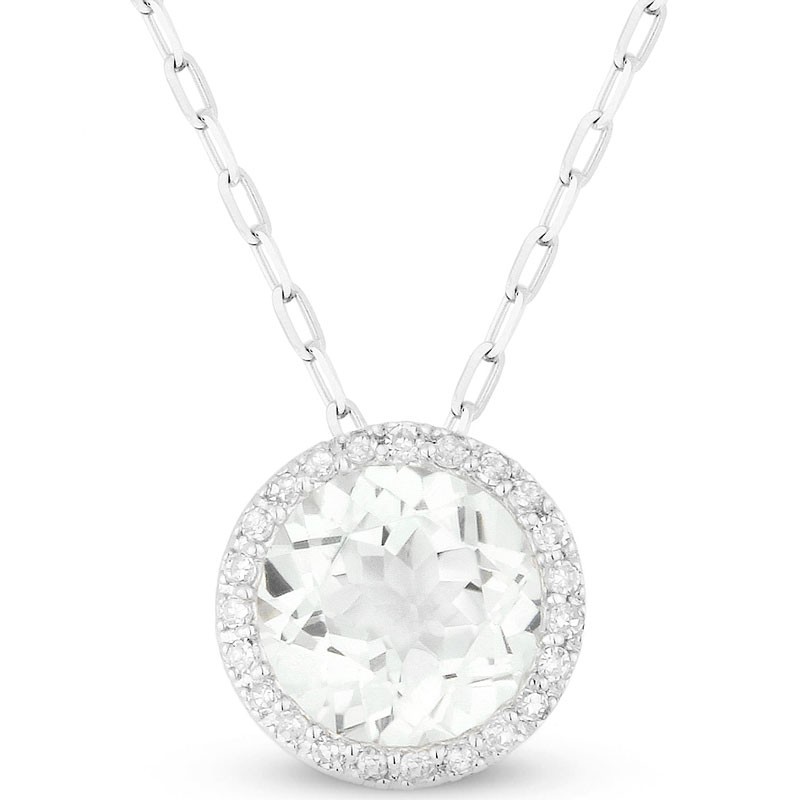 14k White Gold Necklace with Round White Topaz and Diamonds