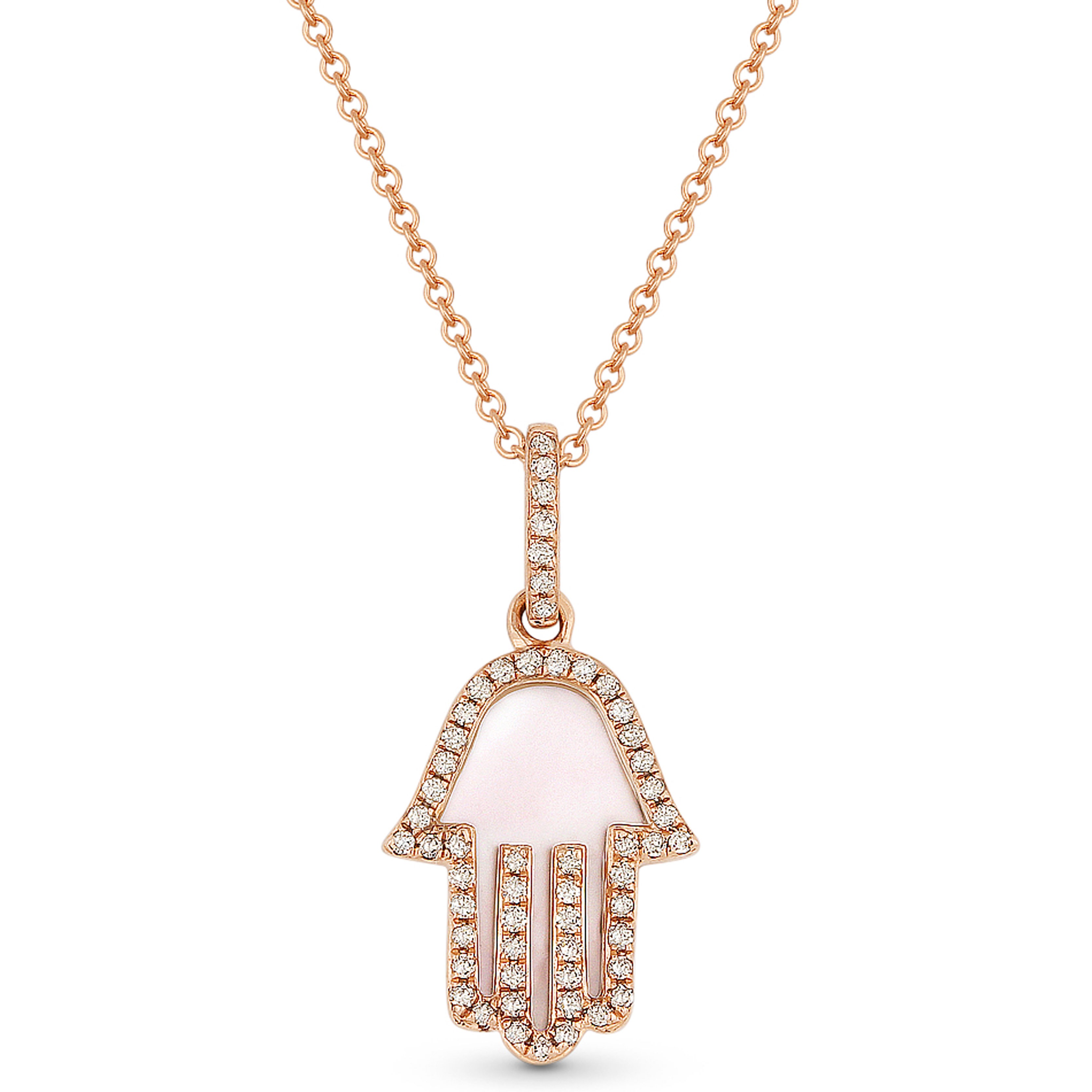 14k Rose Gold Pave Diamond Hamsa Pendant Necklace