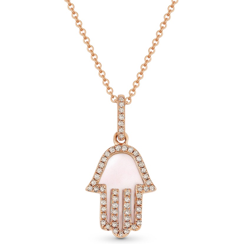 14k Rose Gold Pave Diamond Hamsa Pendant Necklace
