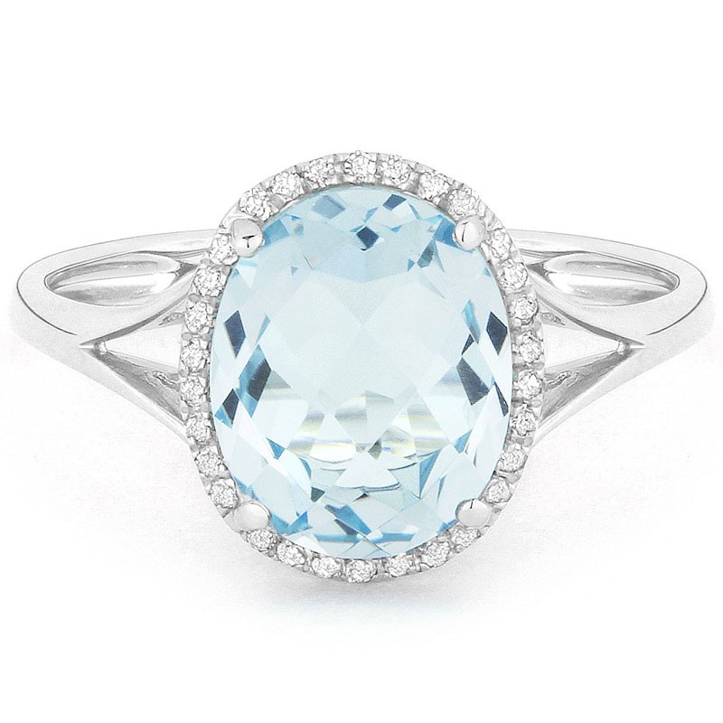 White Gold and Diamond Ring with Oval Blue Topaz