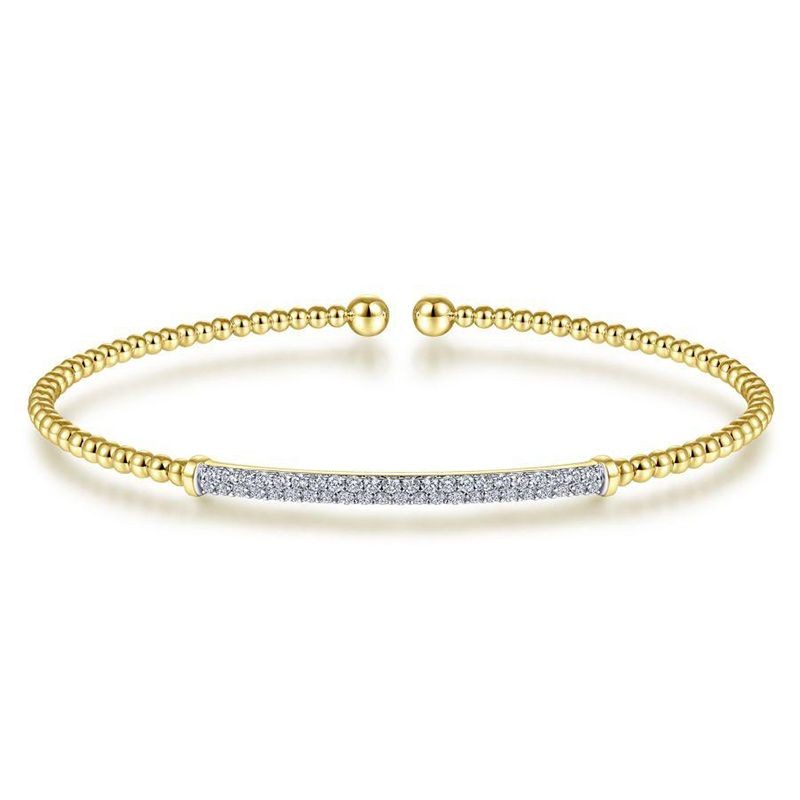 Yellow Gold Bujukan Split Cuff Bracelet with Diamond Pave Bar