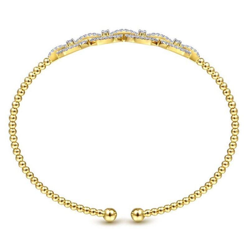 Yellow Gold Bujukan Bead Cuff Bracelet with Diamond Pave Links