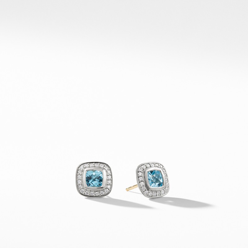 Petite Albion Earrings with Blue Topaz and Diamonds